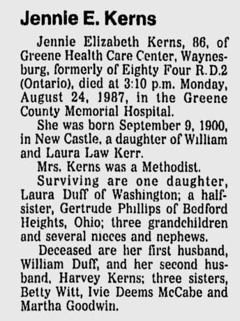Jennie Kerns obit